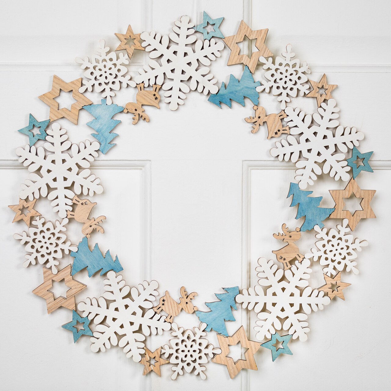 Northlight Snowflake Cut-Out Wooden Christmas Wreath - 15.75" - Unlit